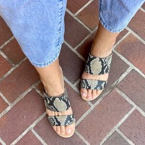 Madewell Kiera Mule Sandal Snake Embossed Leather Block Heel Slide Neutral 8.5